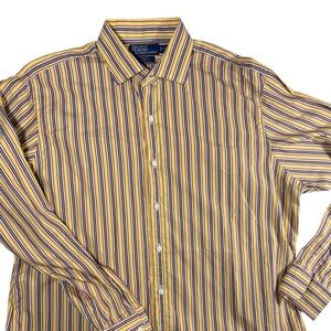 Polo Ralph Lauren Regent Classic Fit 17 Yellow Multi Stripe Dress Shirt Mens XL
